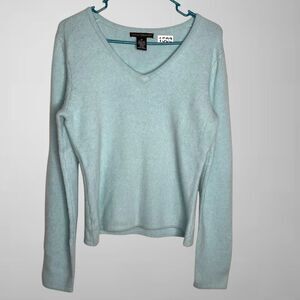 Sarah Spencer Sweater Womens Medium Blue V-Neck‎ Soft Angora Wool Preppy Office